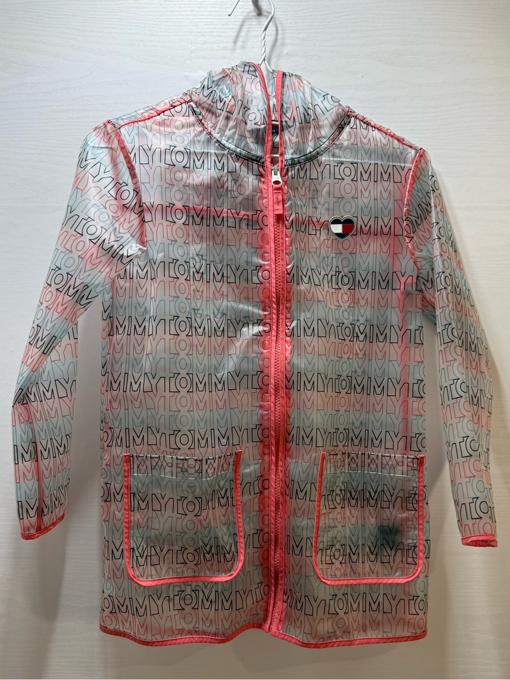 Tommy Hilfiger Clear Logo Raincoat with Coral Trim